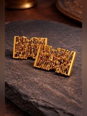 Vintage 70s Gold Nugget Textured Cufflinks • Molten Gold Style • Retro Men’s